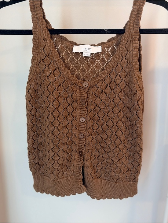 LOFT Tops - LOFT Brown Crochet Knit Button-Front Tank